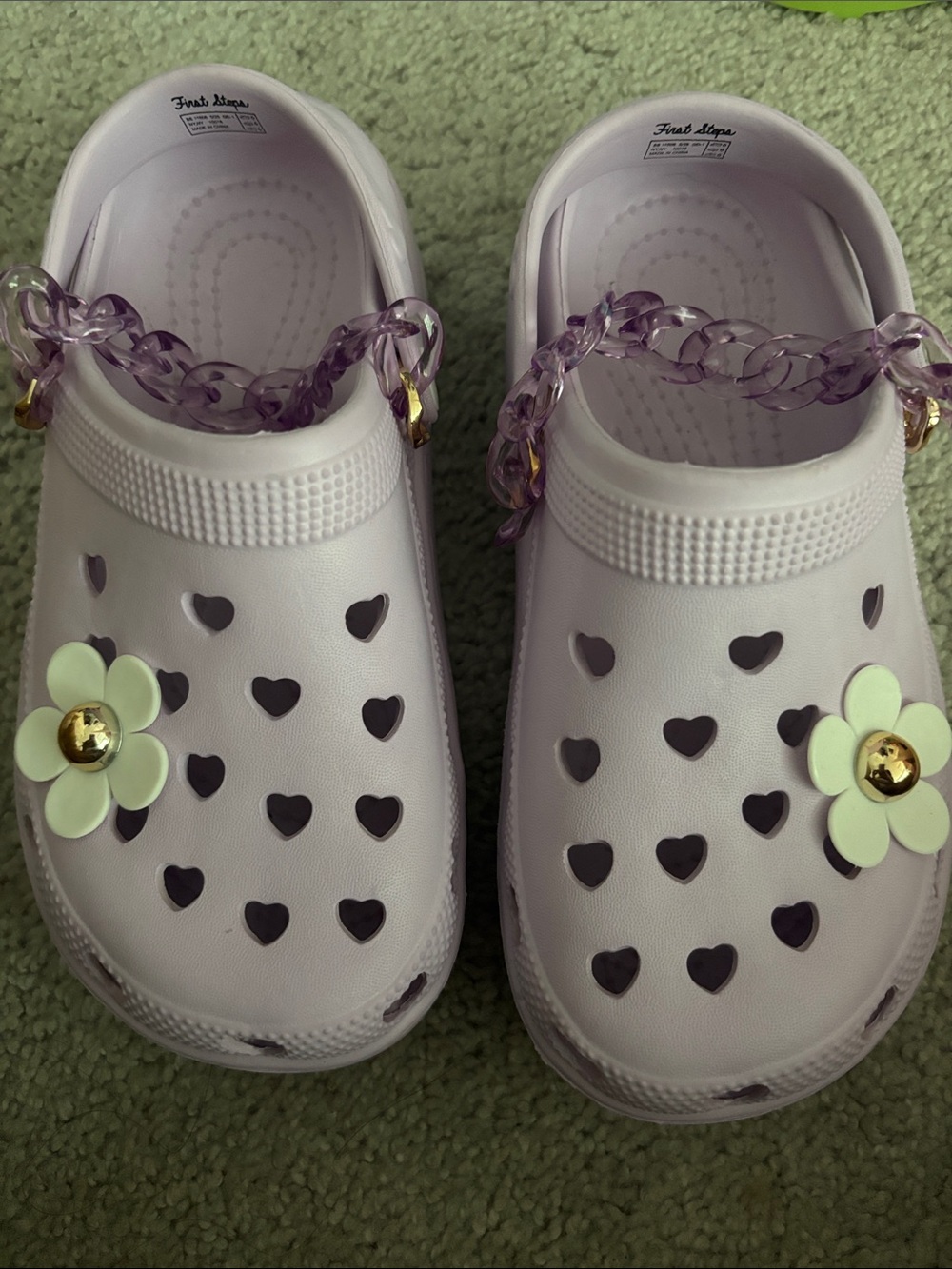 Kids Lavender Heart-Detail Clog Sandals with Flower Charms